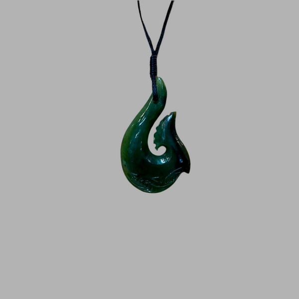 Te Wahi Pounamu Engraved Hei Matau (Hook) 53mm