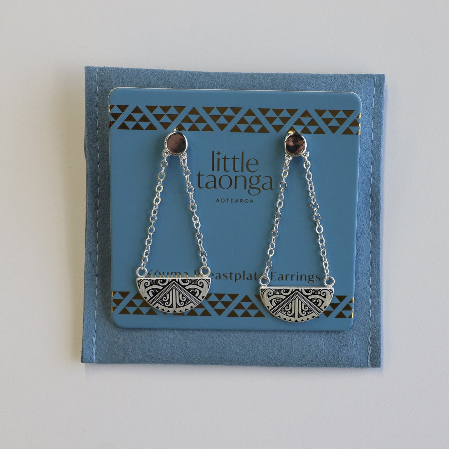 Maunga-nui Breastplate Silver Earrings