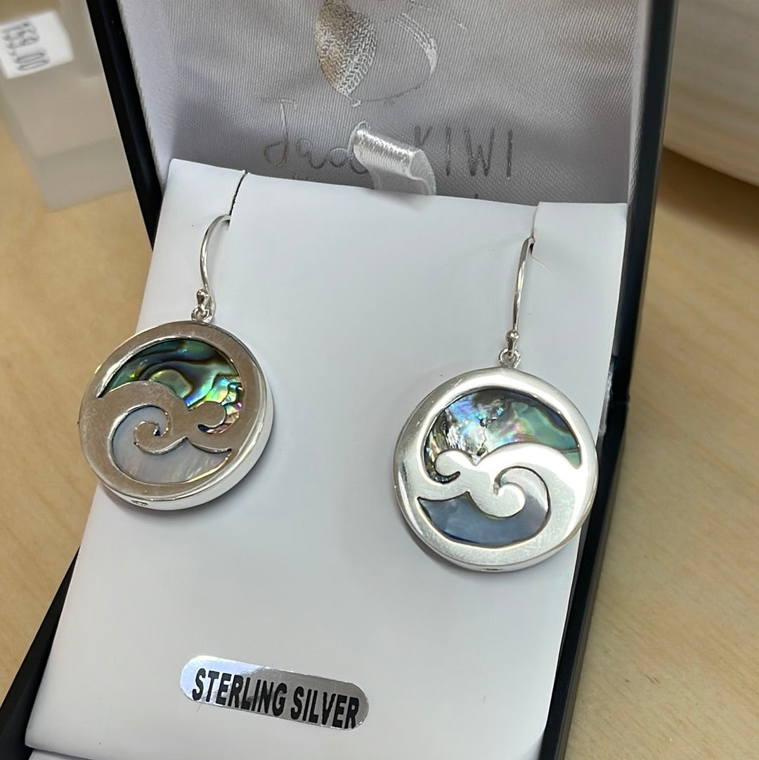 Paua and Mother of Pearl Double Koru Earrings