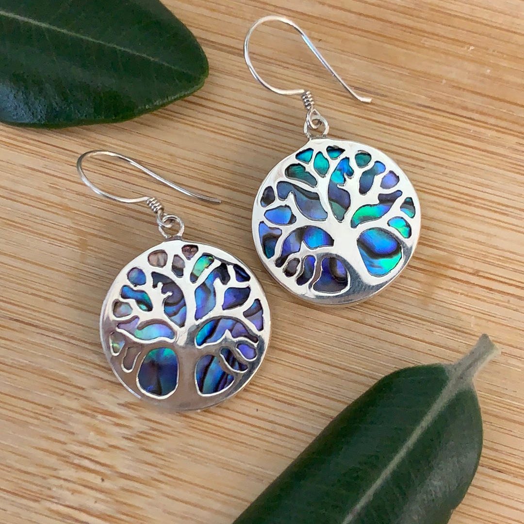 Sterling Silver and Paua Tree of Life Earrings